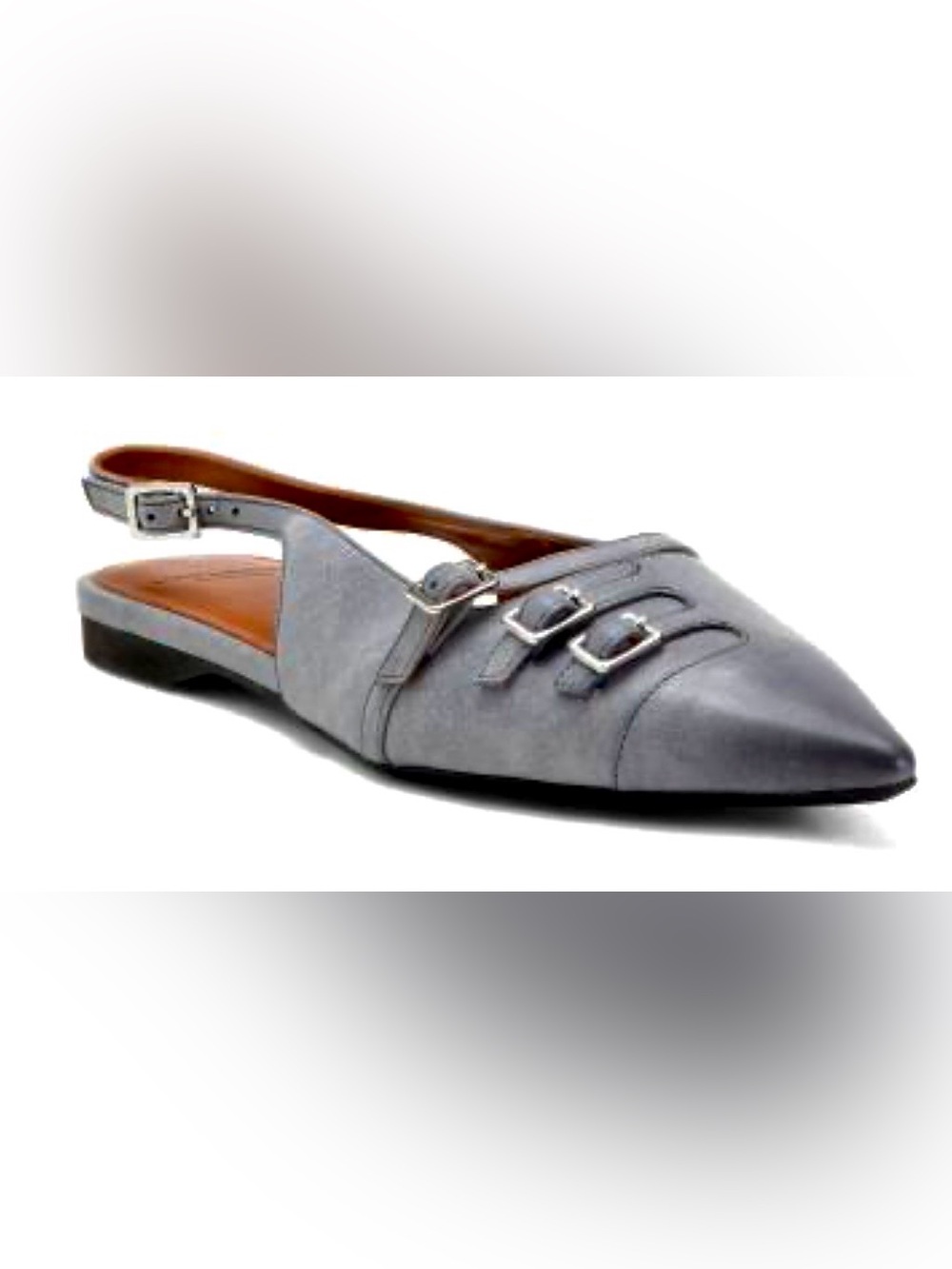 Vagabond Hermine Dusty Blue Pointed-Toe Slingback Flats W/3 Buckles NIB Size 38
